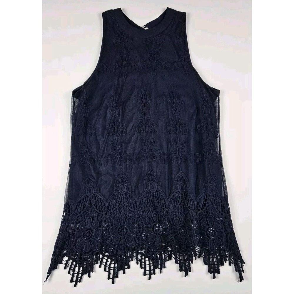 Heartsoul Blouse Women's Size Large Navy Blue Lace Sleeveless‎ Pullover